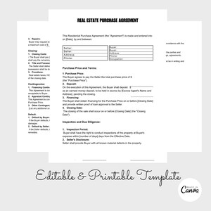 Editable Residential Purchase Agreement, Real Estate Purchase Agreement ...