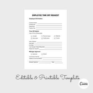 Employee Time Off Request Template, Time Off Request Form, PTO Request Template, PDF