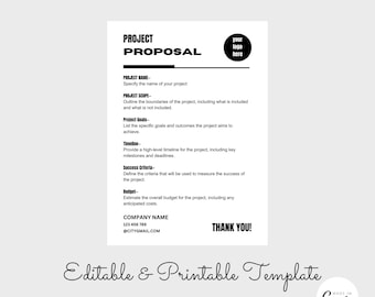 Plantilla de propuesta de proyecto, plantilla de propuesta comercial editable, plantilla de propuesta minimalista breve, estimación básica de trabajo