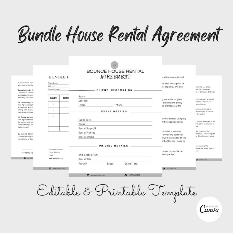 Bounce House Rental Agreement, Inflatable Bounce House Contract, Bounce