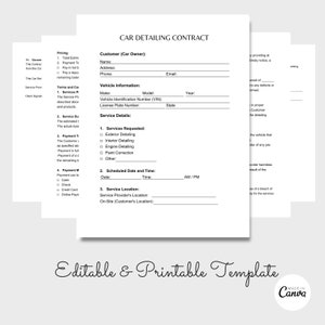 Auto Detailing Contract, Car Detailing Contract, Auto Detailing Agreement, Detailing Service Terms, PDF