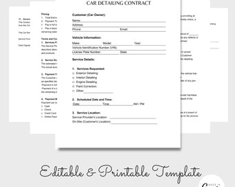 Auto Detailing Contract, Car Detailing Contract, Auto Detailing Agreement, Detailing Service Terms, PDF
