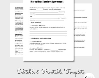 Editable Marketing Service Agreement, Marketing Service Contract, Marketing Service Form, Business Form PDF