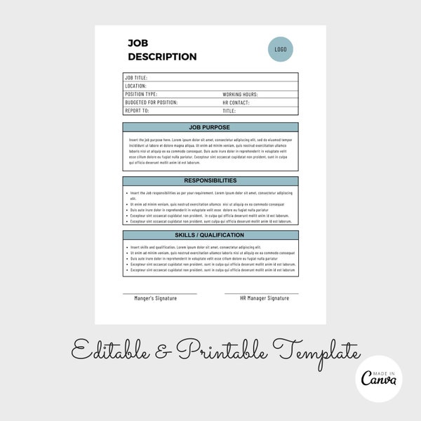 Job Description Template, Job Description Form, New Hire Form, Editable HR Onboarding Template, Hiring Process