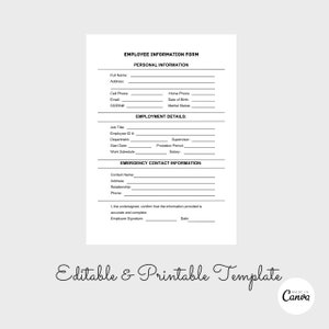 Formulaire d'informations sur l'employé, Documents relatifs aux nouvelles embauches, Intégration des employés, Modèles RH, Téléchargement imprimable