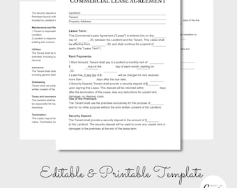 Bewerkbare commerciële leaseovereenkomst, leasecontract onroerend goed, commercieel leasecontract, pdf