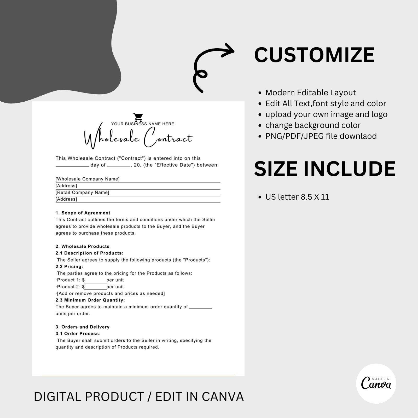 Wholesale Contract Template, Wholesale Business Template, Wholesale