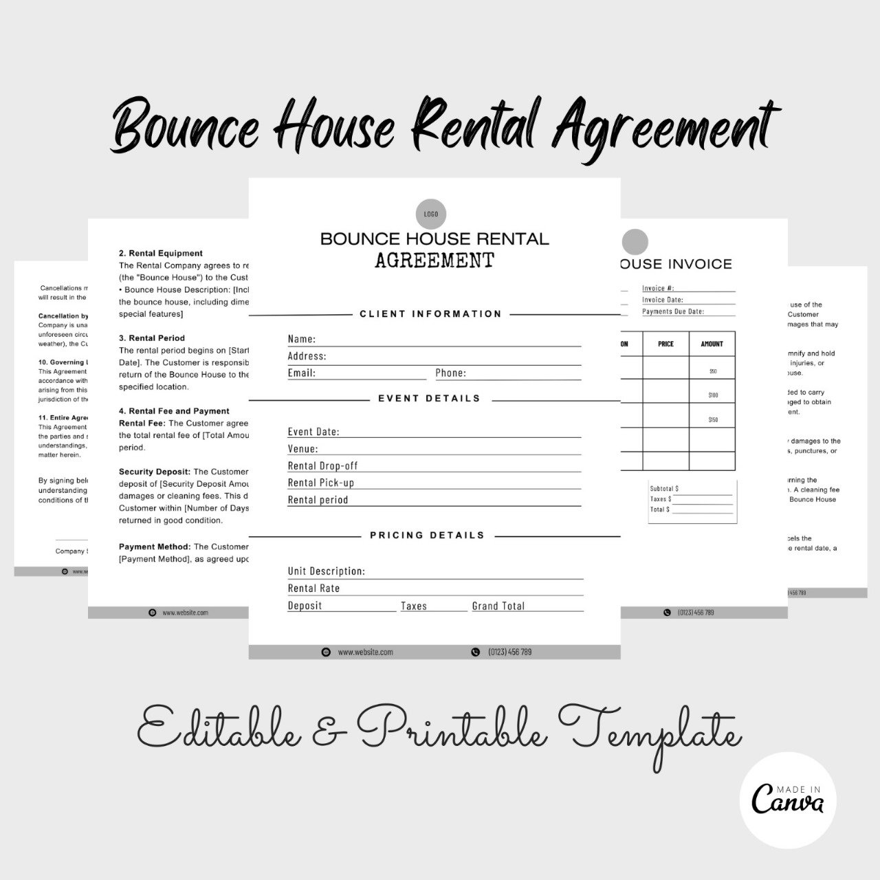 Bounce House Rental Agreement, Inflatable Bounce House Contract, Bounce