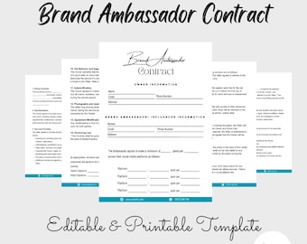 Brand Ambassador Contract Template, Influencer Contract, Social Media Contract, Collaboration Agreement, Brand Influencer Form