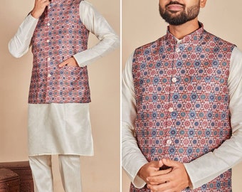 Handmade Elegant Jodhpuri Koti set Nehru Modi Jacket with Kurta Pajama Set | Free Personalisation | For Marriage Functions Festivals