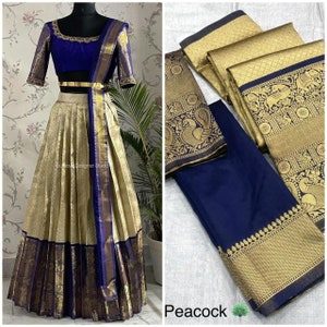 Designer Kanjivaram Silk Half Saree Lehenga With Banarasi Silk Blouse South Indian Wedding Woman Saree Lengha Classic Wear Lehenga for women 3