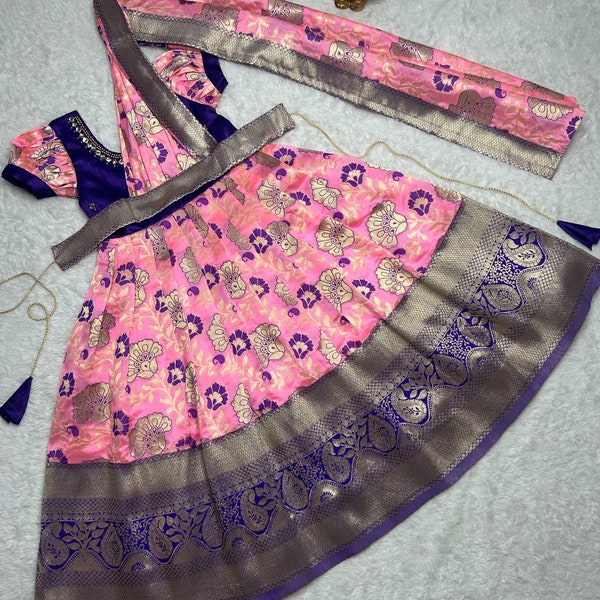 Kanjivaram Silk Kid Girls Full Stitched Readymade Gown, Kid Girls Wedding Gown, India Kid Gown, 1 to 16 years Kids wear Function Wear Frock