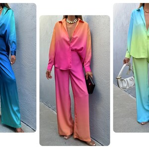 Long Sleeve Top Straight Leg Pants Two-piece Set, Women's Casual Two-Piece Outfit, Elegant Two Color Outfit, Summer 2 Piece Set, Co Ord Set