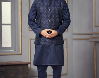Handmade Elegant Jodhpuri Koti set Nehru Modi Jacket with Kurta Pajama Set | Free Personalisation | For Marriage Functions Festivals