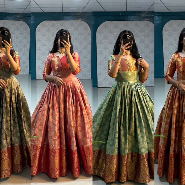 Robe évasée en soie de style Lehenga de créateur Kanjivaram, robe Lehenga de mariage du sud de l'Inde, vêtements classiques Lehenga pour femme, robes indiennes