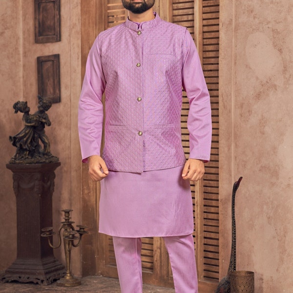 Ensemble de pantalons Kurta koti pour hommes, kurta koti traditionnel, kurta de mariage, ensemble kurta payjama kurta, kurta indien, kurta punjabi, kurta pour l'Aïd