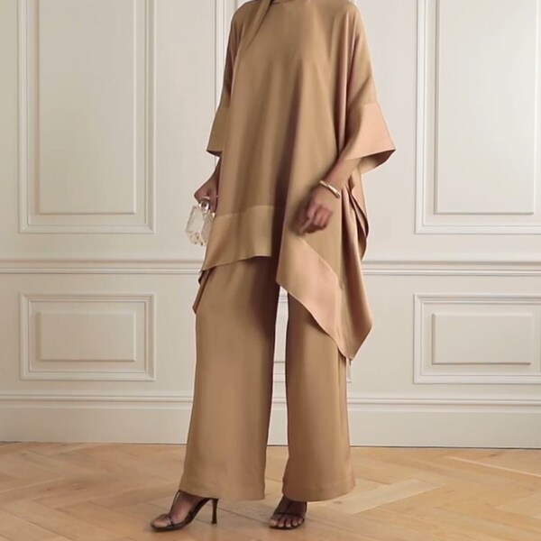 Ensemble caftan 2 pièces, caftan pour femme grande taille, robes décontractées, robe d'hiver, pantalon droit large, robe de costume pour femme, cadeaux pour mère