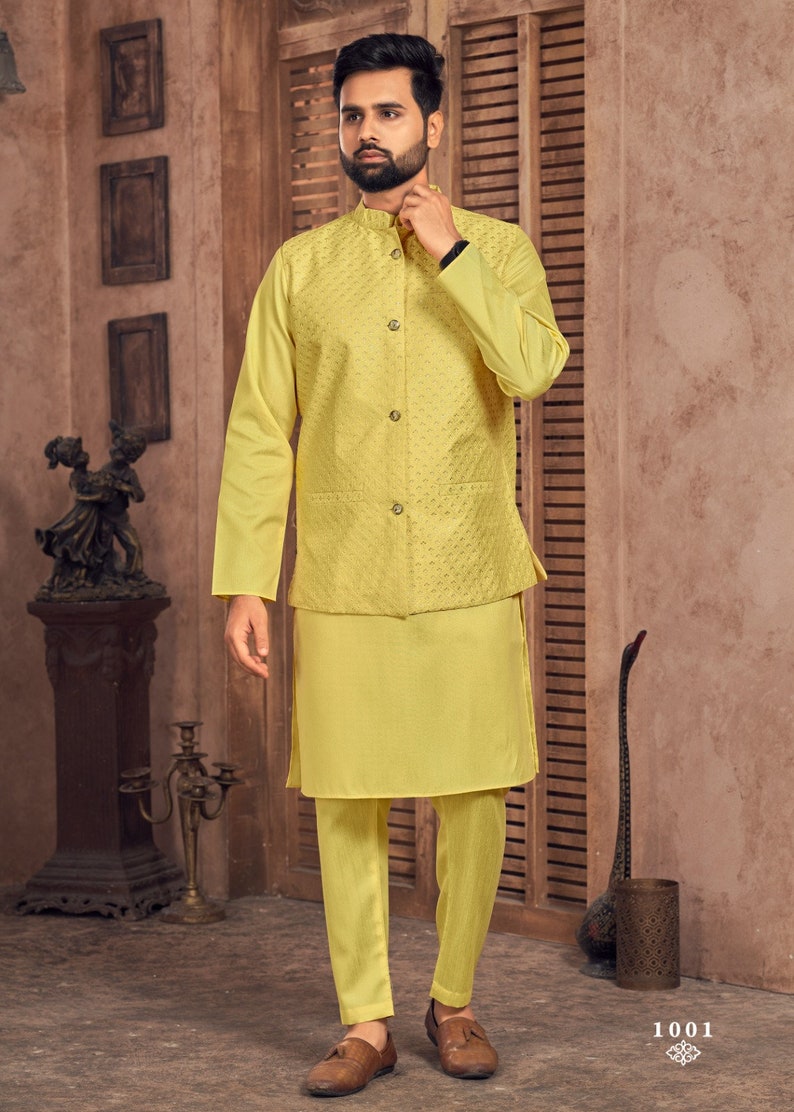 Ensemble de pantalons Kurta koti pour hommes, kurta koti traditionnel, kurta de mariage, ensemble kurta payjama kurta, kurta indien, kurta punjabi, kurta pour l'Aïd 2