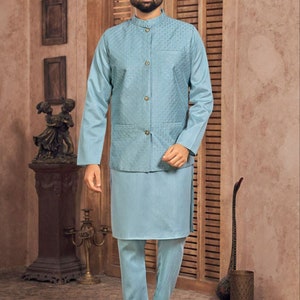 Ensemble de pantalons Kurta koti pour hommes, kurta koti traditionnel, kurta de mariage, ensemble kurta payjama kurta, kurta indien, kurta punjabi, kurta pour l'Aïd 6