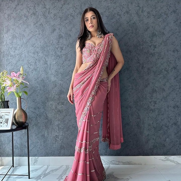 Manish Malhotra Inspiriert Dual Shade Sarees für Frauen, indische Hochzeitsempfang Cocktail Party Wear Saree, Hochzeitsabnutzung Saree mit Bluse