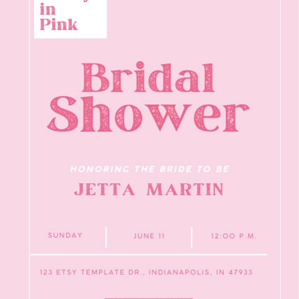 Pretty in Pink Bridal Shower Invitation - Editable Canva Template