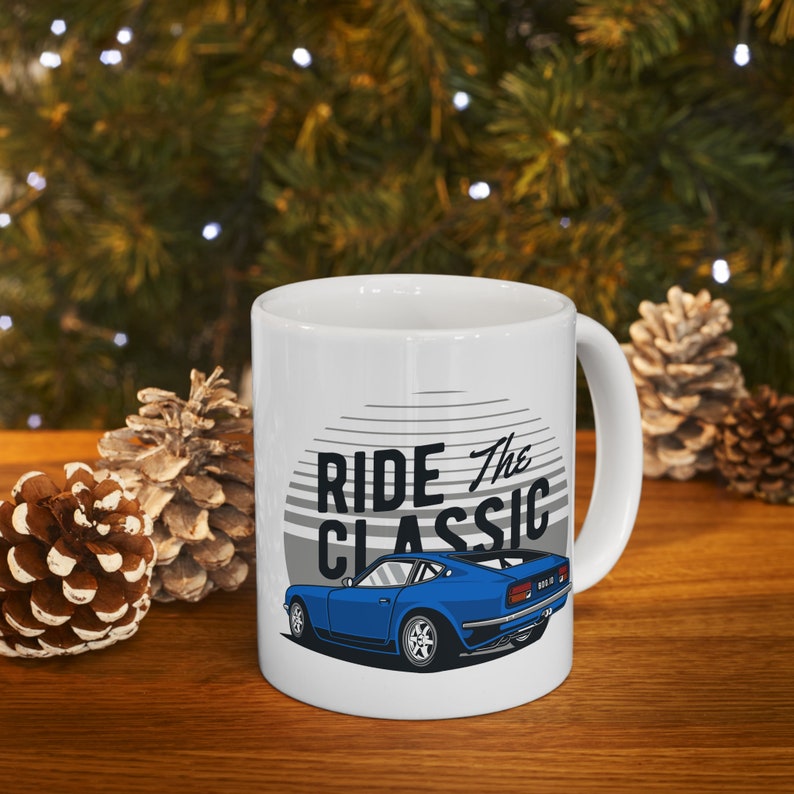 1970 Datsun 240Z Mug on a 11oz Ceramic Coffee Cup as Retro Car Design
