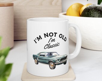 1965 Ford Mustang Coffee Mug, Classic Car Lover's Dream, Vintage Car Enthusiast Coffee Cup, Gift for him, Ceramic Coffee Cup, Mustang Gift