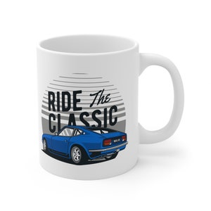 1970 Datsun 240Z Mug on a 11oz Ceramic Coffee Cup as Retro Car Design