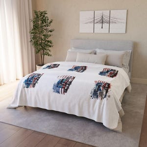 American Trucks Fleece Sherpa Blanket, sherpa car throw, classic car bedding, Cozy Truck and Flag Themed Bedding Unique Auto Enthusiast Gift