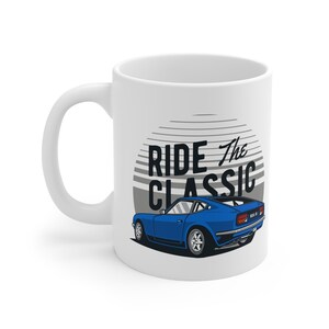 1970 Datsun 240Z Mug on a 11oz Ceramic Coffee Cup as Retro Car Design