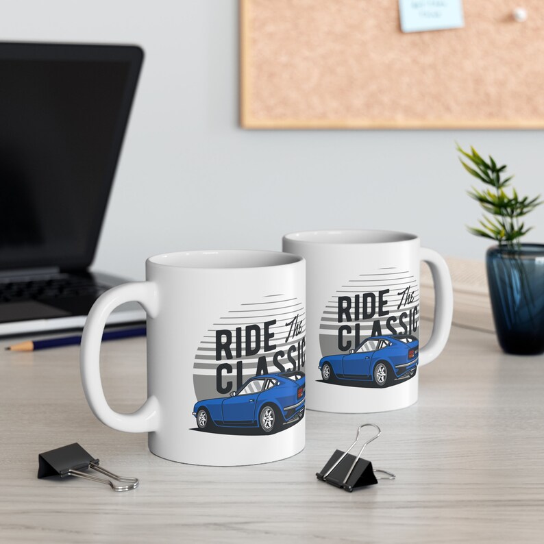 1970 Datsun 240Z Mug on a 11oz Ceramic Coffee Cup as Retro Car Design