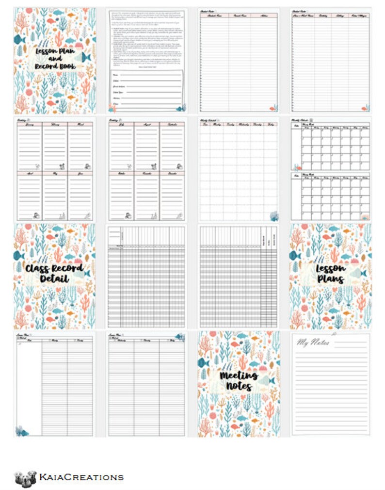 Printable Teacher Lesson Planner and Record Book Beach Etsy