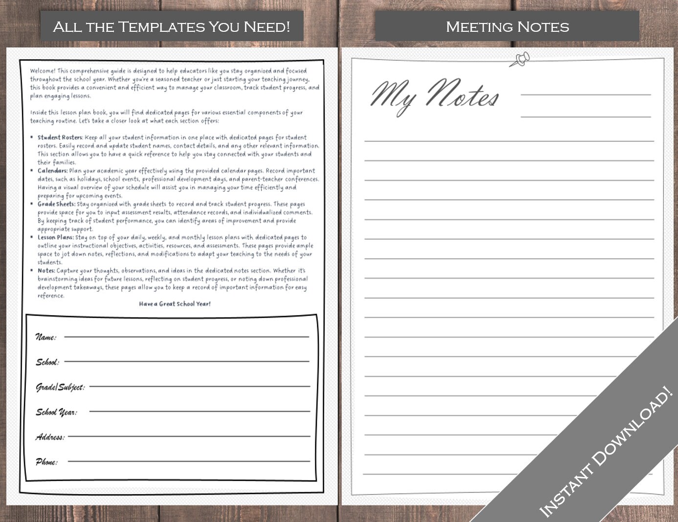 Printable Teacher Lesson Planner and Record Book Beach Etsy