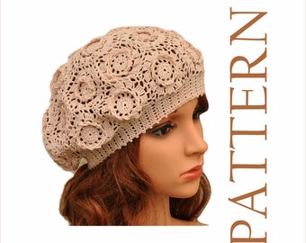 Crochet hat pattern Summer slouchy open weave beret with chains pattern