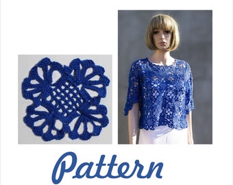 Lacy Crochet Top Pattern - Short Sleeve - Women's Size XL - Instant Download