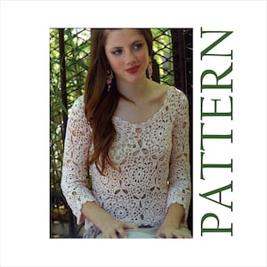 Crochet top pattern Long sleeve plus size clothing for women Plus size crochet sweater S, M, L, XL, 2XL - 7XL