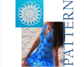 Crochet beach dress pattern Plus size crochet dress pattern V neck Cover up women S M L XL XXL 3XL