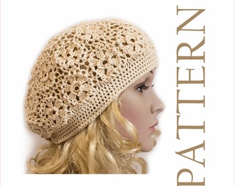 Small Medium Large head Flower motif Crochet hat pattern for women