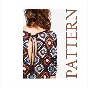 Granny square dress pattern Crochet sweater Backless Size XS S