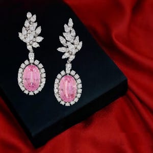 Gorgeous Pink Sapphire Dangle Earrings, 925 Sterling Silver, Designer Jewelry, Party Wear, Handmade Luxury High Jewelry, Anniversary Gift