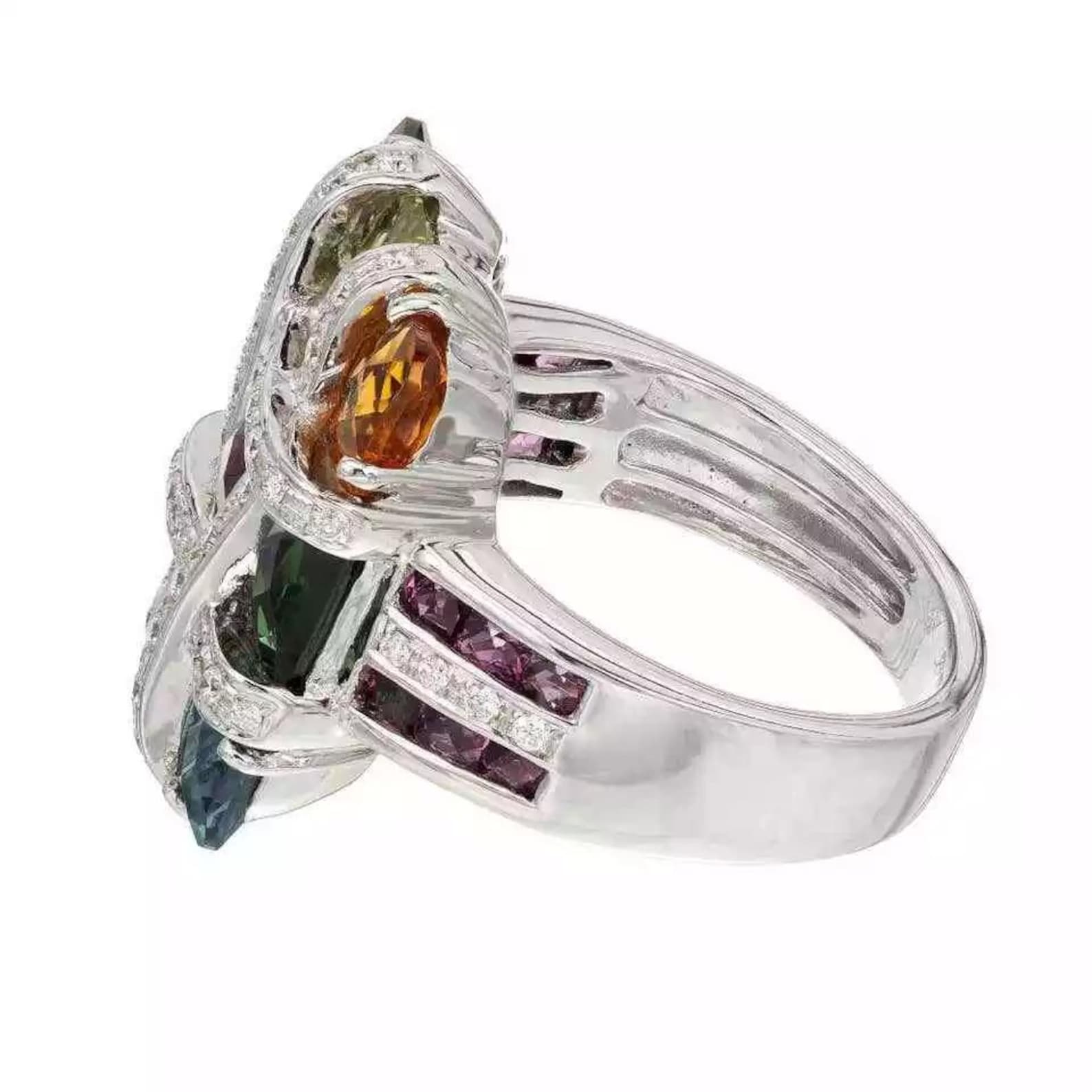 Multicolor Gemstone Cocktail Ring 925 Sterling Silver Handcrafted ...