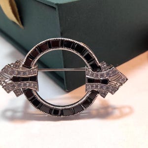 Art Deco Onyx Round Brooch Pin for Men 925 Sterling Silver Cubic Zirconia Handmade Men&#39;s Fashion Aesthetic Jewelry, Christmas gifts for her