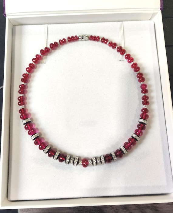 Rubies Bead Necklace For Women 925 Sterling Silver CZ Party Wear Jewelry Buy Now Wedding Necklace Gift For Her Ruby Silver Necklace