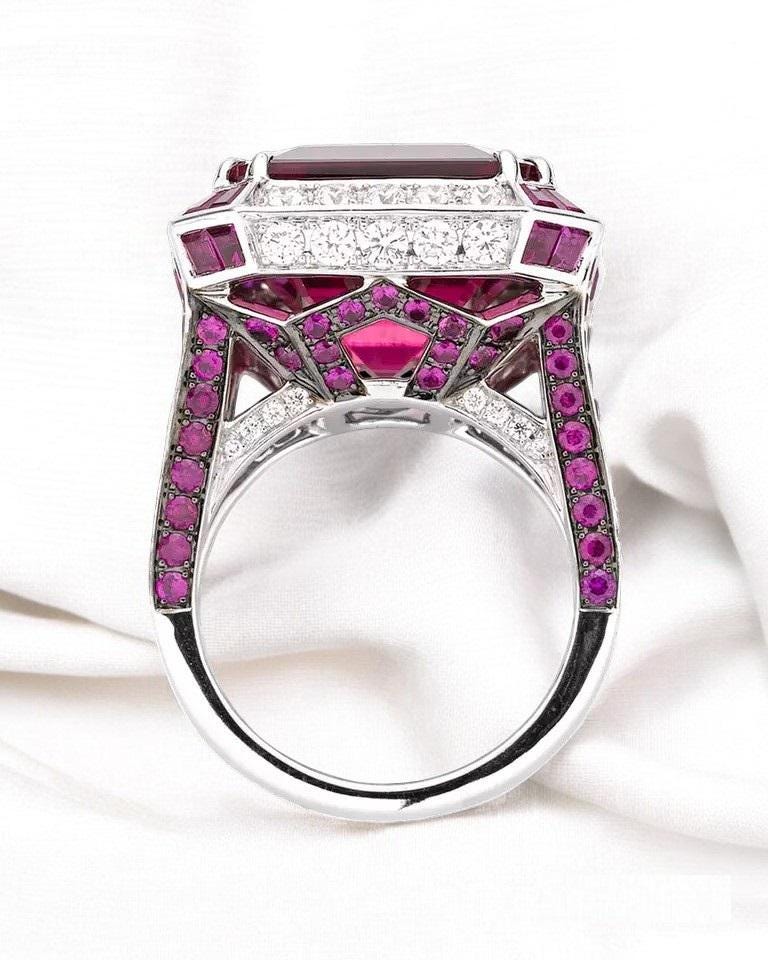 Edwardian Ruby Asscher Cut Cocktail Ring, Women's Jewelry, 925 Sterling ...