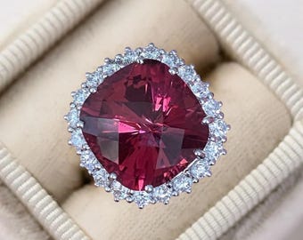 Cushion Cut Ruby Ring, Halo Style Engagement Wedding Ring, Gift For Her, Red Gemstone Ring, Anniversary Gifts,  925 Silver Handmade Jewelry
