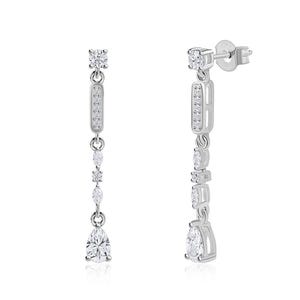 Exquisite Drop-Style Dangle Earrings with Pear-Shaped & Round Brilliant Cut CZ Stones White Gold Plated, Gift For Her, 925 Sterling Silver