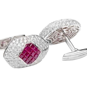 Unsichtbares Set Rubin Manschettenknöpfe, 925 Sterling Silber Herren Manschettenknöpfe, Geschenk für Männer, Hochzeitstag Geschenk, Exklusiver Schmuck, Geschenk für Ihn