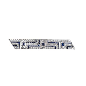 Antique Art Deco Blue Sapphire Bar Brooch Pin 925 Sterling Silver High Quality Studded CZ Exclusive Handmade Jewelry Christmas Gift