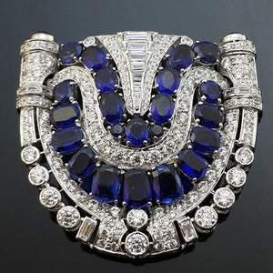 Edwardian Brooch For Women/Men Blue Sapphire & Diamond Brooch Pin Buy Now 925 Sterling Silver Party Wear Royal Vintage CZ Pin Brooch