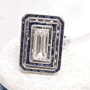 Art Deco Engagement Ring for Women 925 Sterling Silver Blue Sapphire & White CZ Diamond Handmade Party Wear Jewelry | Trending Fashion